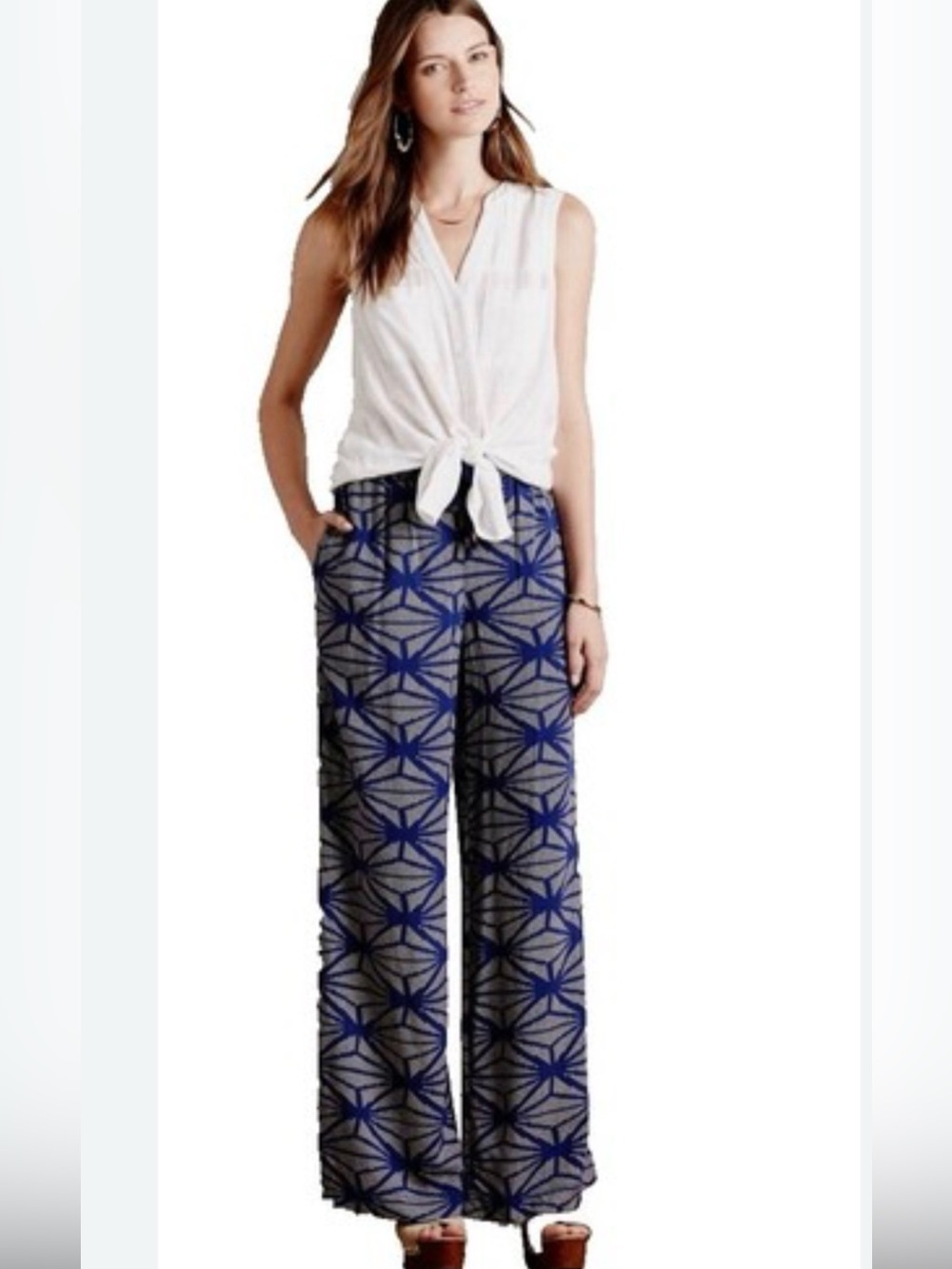 Anthropologie HeiHei Wide Leg Geometric Print Pants Size Large